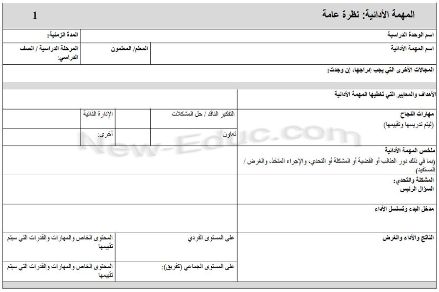 المهام الأدائية رياضيات